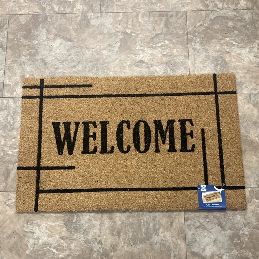 NWT Tan & Black-Skid-Resistant- Thick Pile WELCOME- Coir Door Mat 17x27